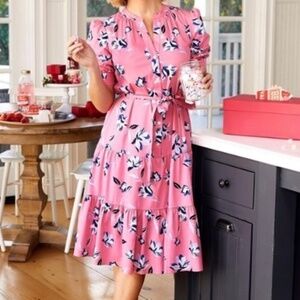 Draper James Pink Floral Tiered Button-Front Midi Dress